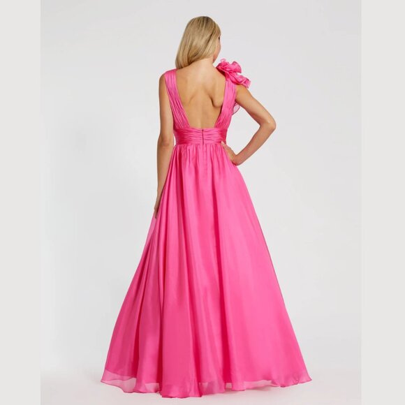 Mac Duggal 48856 Size 10 Hot PInk Ruffle V-Neck Chiffon Ballgown Gown Maxi Dress - Picture 6 of 6